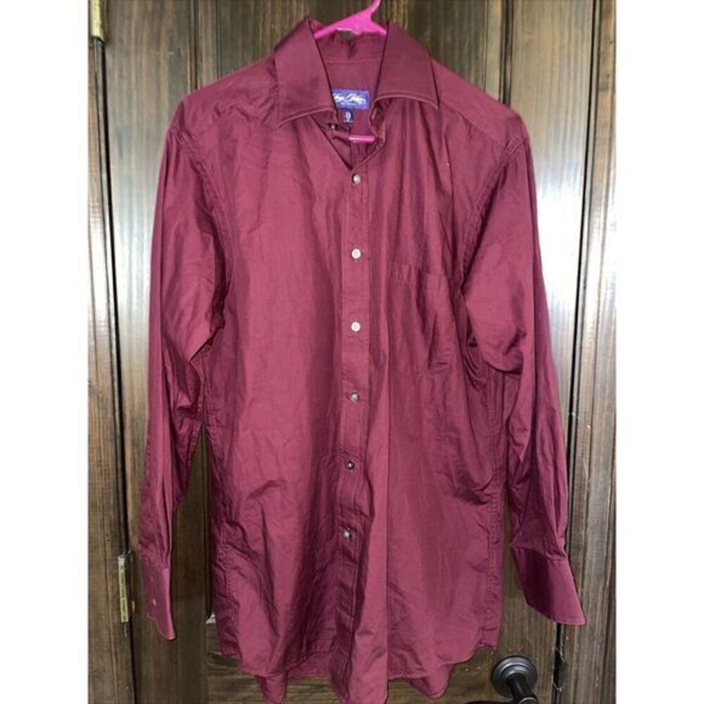 Sean John Mens M Burgundy Long Sleeve Button Up Shirt 15 1/2 32/33